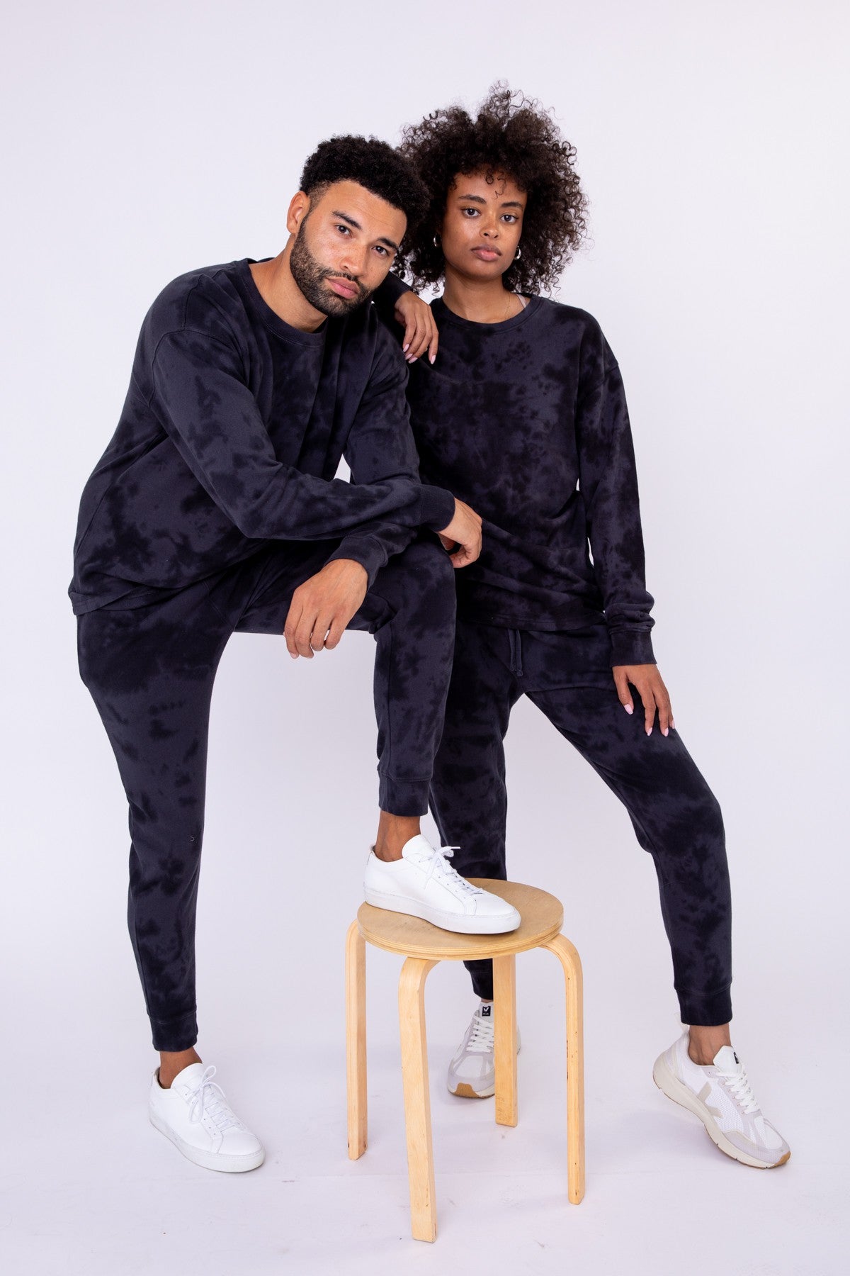 Unisex Dark Grey and Black Tie-Dyed Lounge Street Joggers