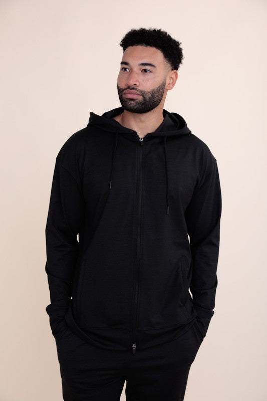 Men's Black Melange Zip-Up Hoodie Jacket