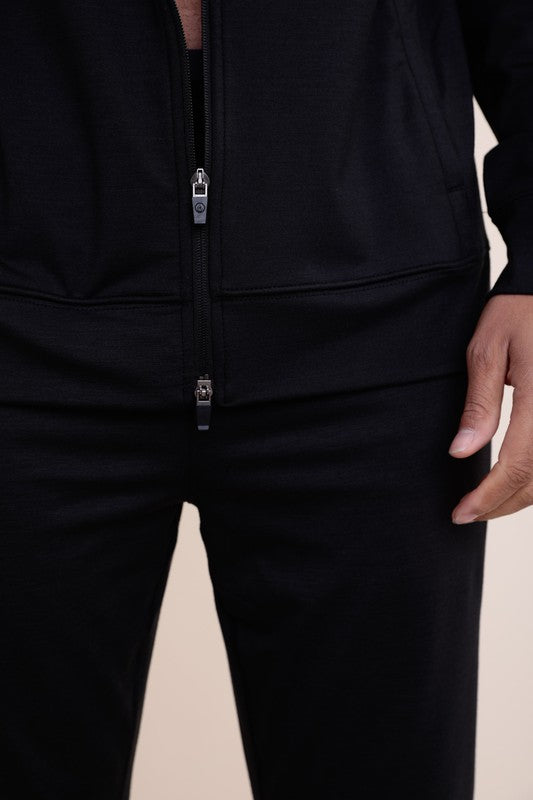 Men's Black Melange Zip-Up Hoodie Jacket