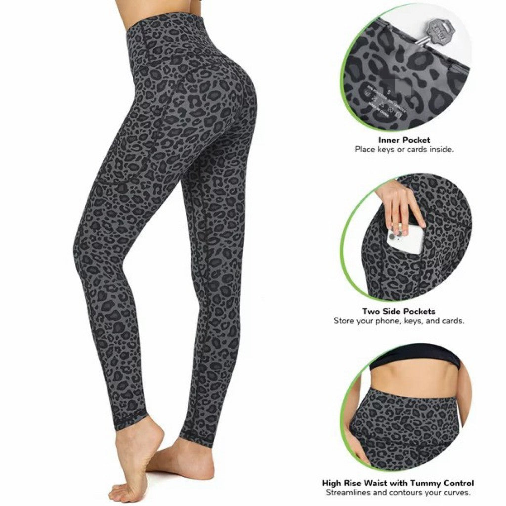 Women's Dark Leopard Butt Lifting Workout Yoga Leggings