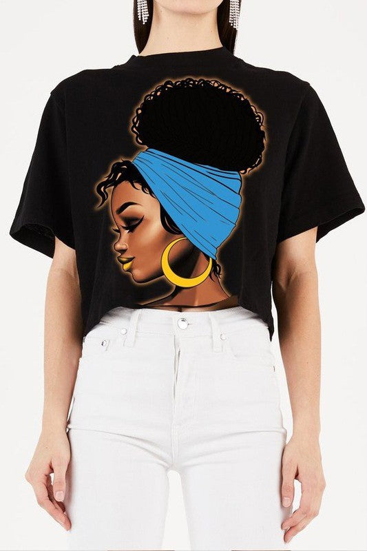 African Girl Graphic Print Over-Sized Crop Top