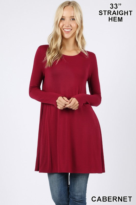 LONG SLEEVE FLARE DRESS WITH POCKETS