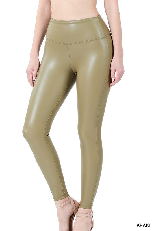 FAUX LEATHER LEGGINGS WITH WAIST BAND