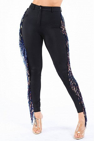 Irridescent Sequin Fringed Pants