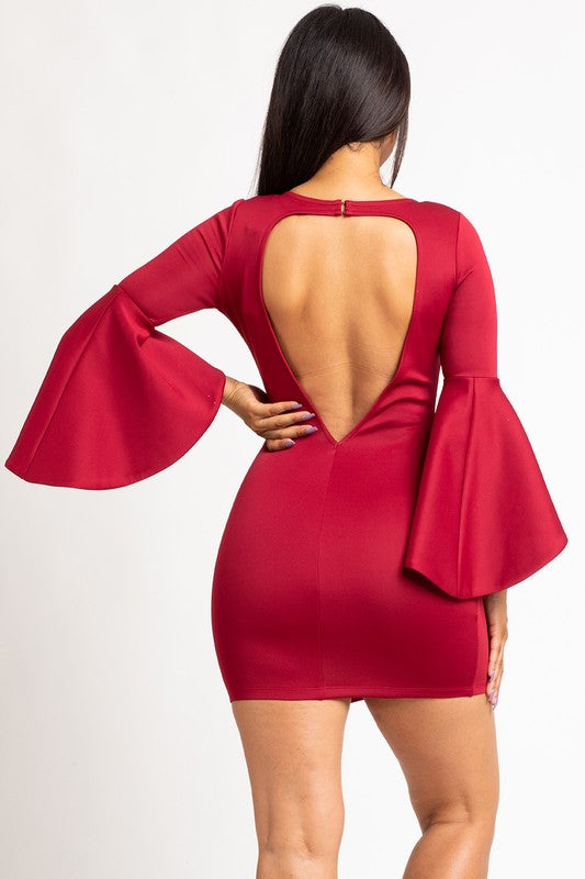 LONG BELL SLEEVE MINI DRESS WITH OPEN BACK