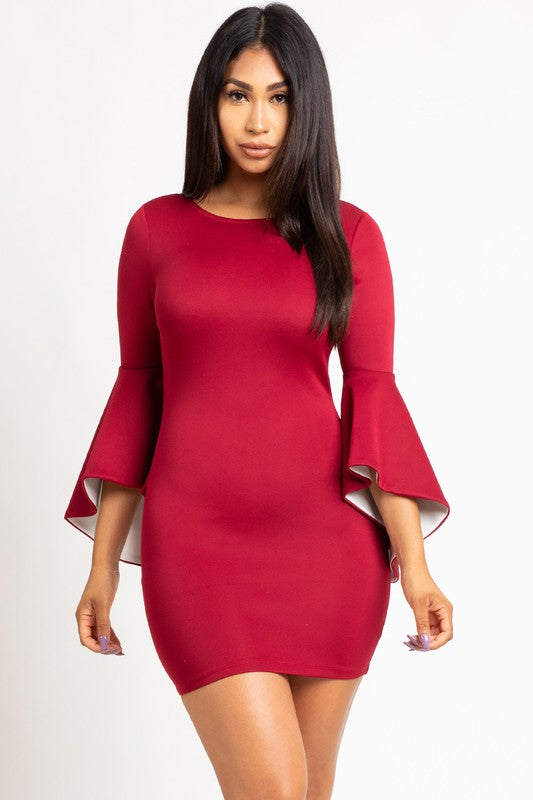 LONG BELL SLEEVE MINI DRESS WITH OPEN BACK