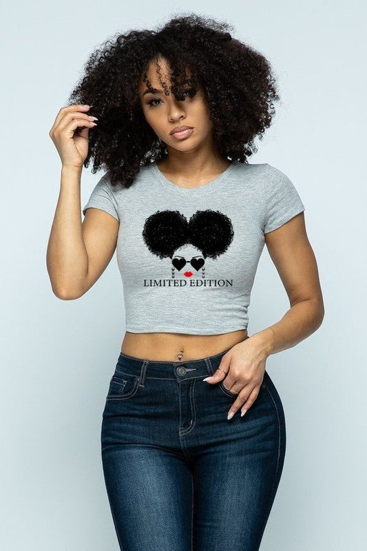 Heart Sunglasses Afro Girl Graphic Crop Top Tee