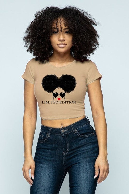 Heart Sunglasses Afro Girl Graphic Crop Top Tee