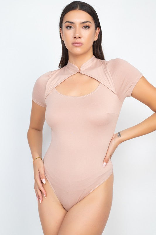 Sexy Front Cut-Out Mock Neck Bodysuit