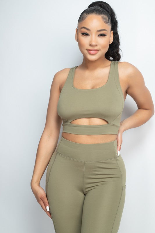 2 PC Coco Brown Cut-Out Crop Top Yoga Set