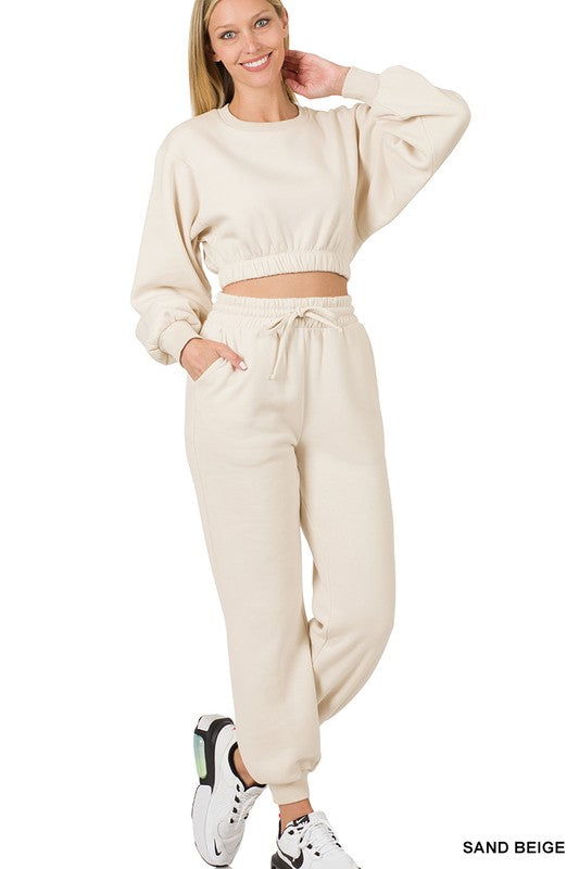 WOMEN'S CROPPED PULLOVER & JOGGER PANTS SET
