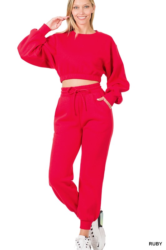 WOMEN'S CROPPED PULLOVER & JOGGER PANTS SET