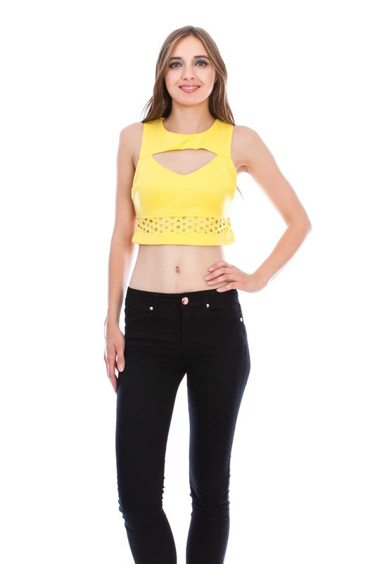 Sleeveless Crop Top With Bust Key Hole