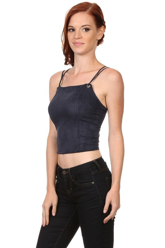 Faux Suede Sleeveless Crop Top