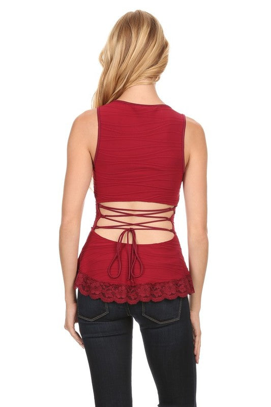 Sleeveless Fitted Top With Back Out & Laced