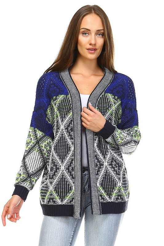 Women's Multi-Colored Loose Fit Open Front Sweater