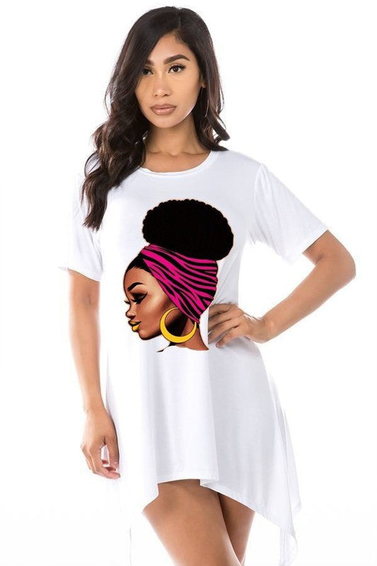 Cute Afro Bun Girl Graphic Print Oversized T-Shirt