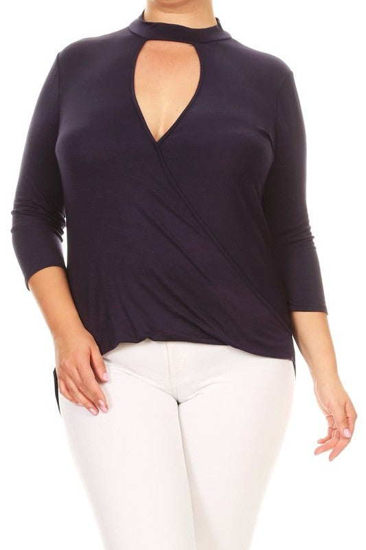 WOMEN'S PLUS SIZE SOLID TOP WRAPPED FRONT