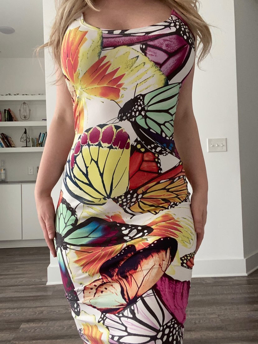Butterfly Print Sexy Bodycon Midi Dress