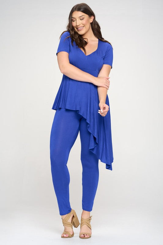 Women's Casual Unbalance Top And Matching Leggings Sets Plus Size