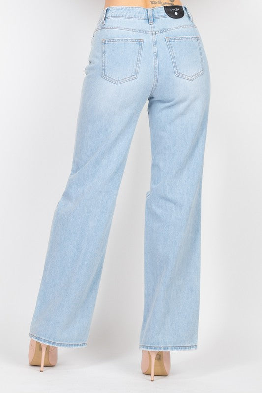 Distressed Wide Leg Denim Jeans