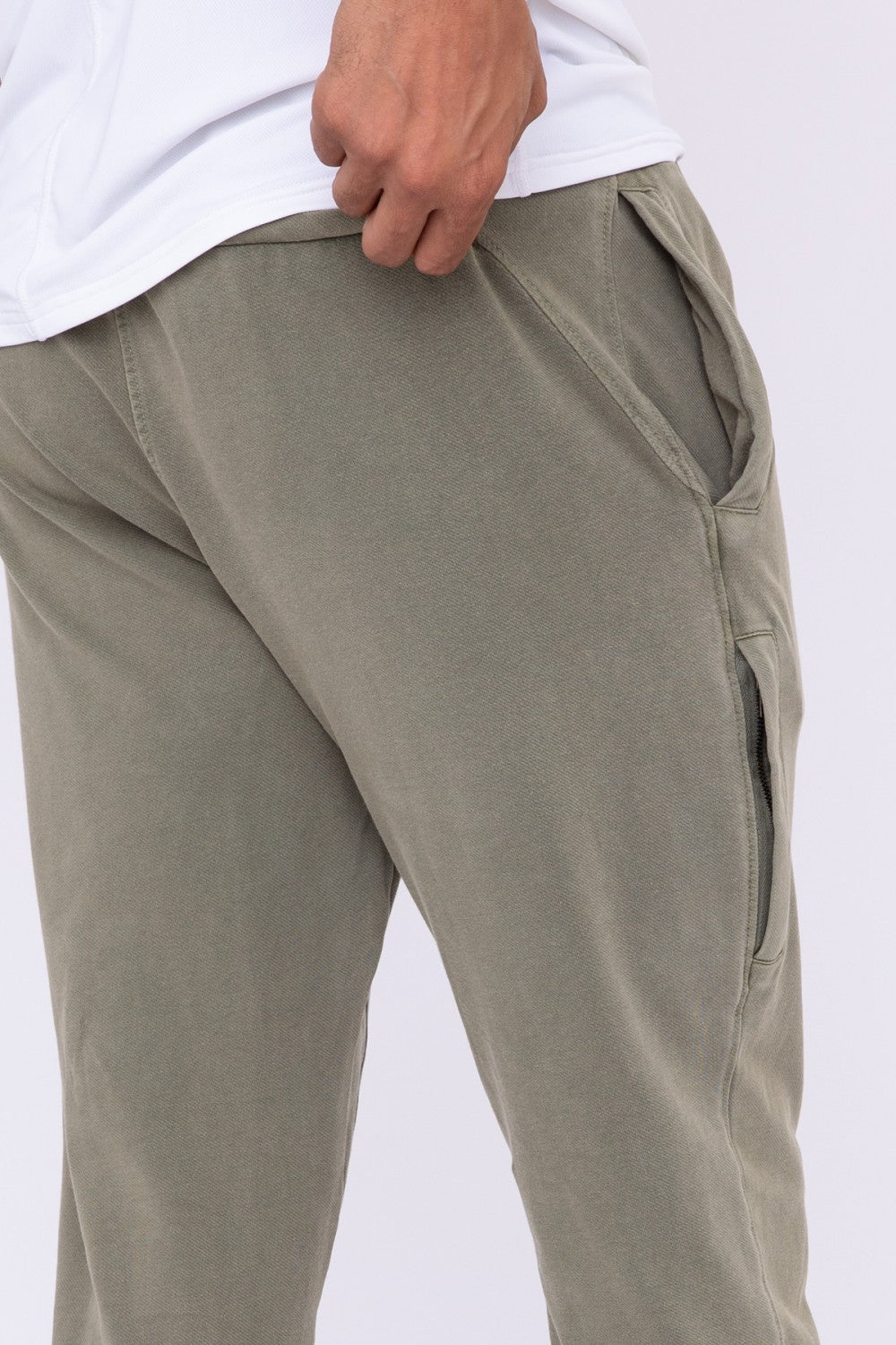 Men's Olive Twill Joggers With Hidden Zip pocket