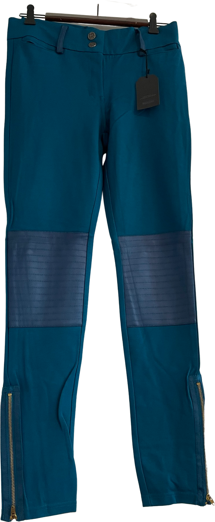 Women's Teal Ponte Pants With Pu / Zippers