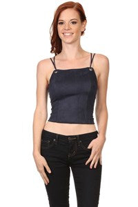 Faux Suede Sleeveless Crop Top