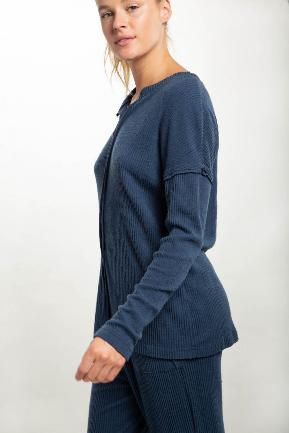 Ribbed Chill Lounge Pullover with Notched Neckline