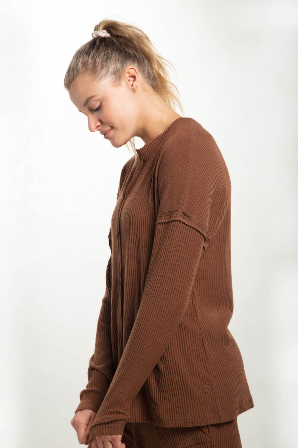Ribbed Chill Lounge Pullover with Notched Neckline