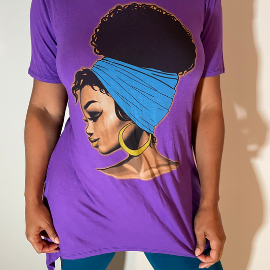 Cute Afro Bun Girl Graphic Print Oversized T-Shirt