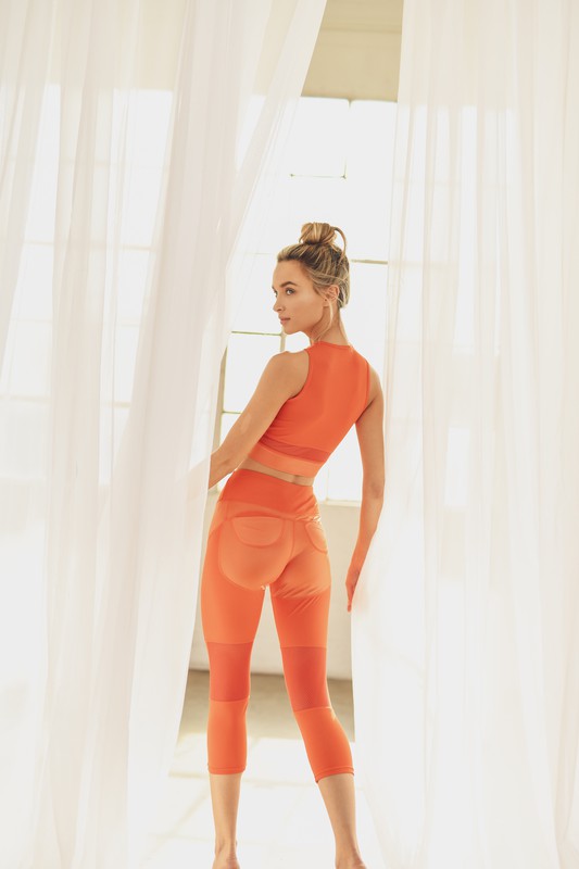 Orange Glossy Capri Yoga Legging