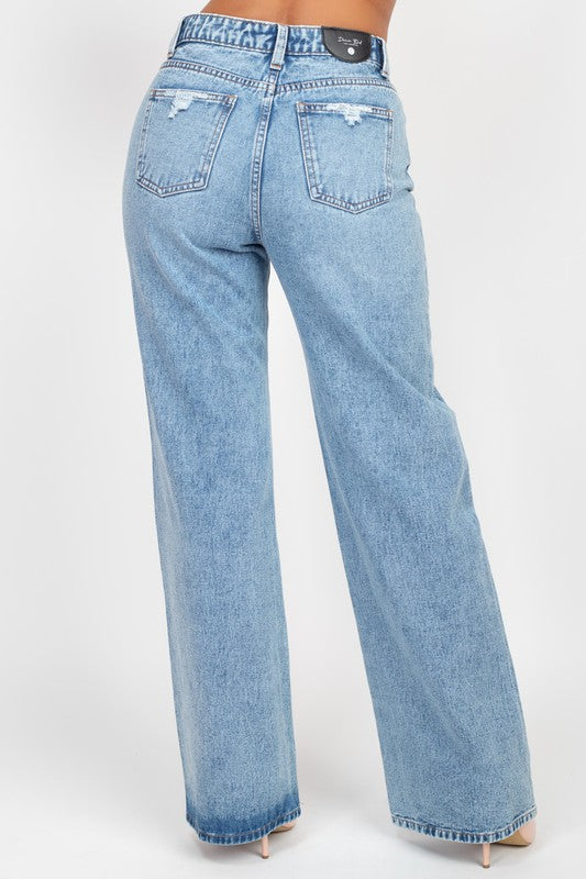 Women Ripped Wide-Leg Denim Jeans