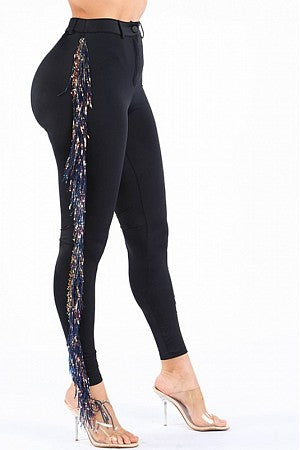 Irridescent Sequin Fringed Pants