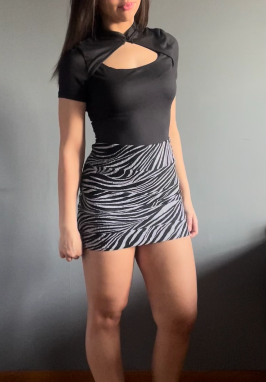 Zebra Printed Cut Block Mini Skirt