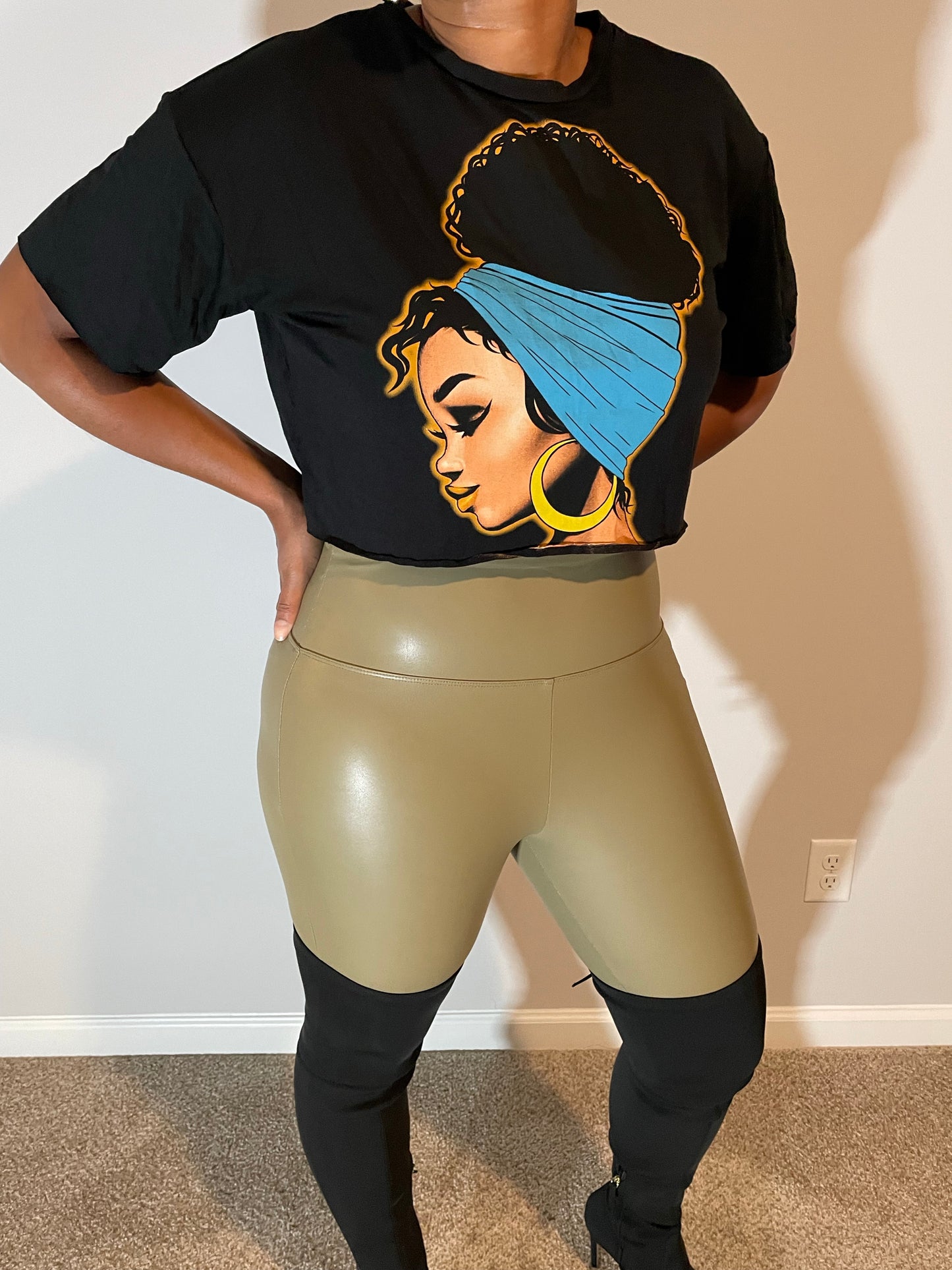 African Girl Graphic Print Over-Sized Crop Top