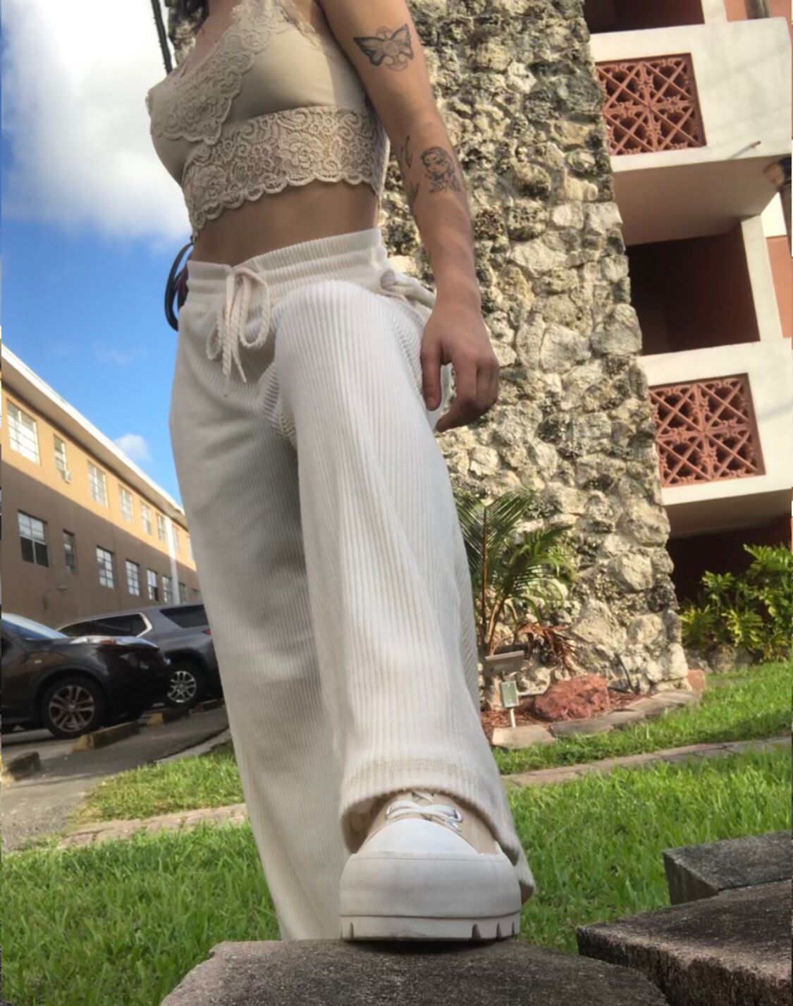 Pearled Ivory Ribbed Chill Lounge Pants